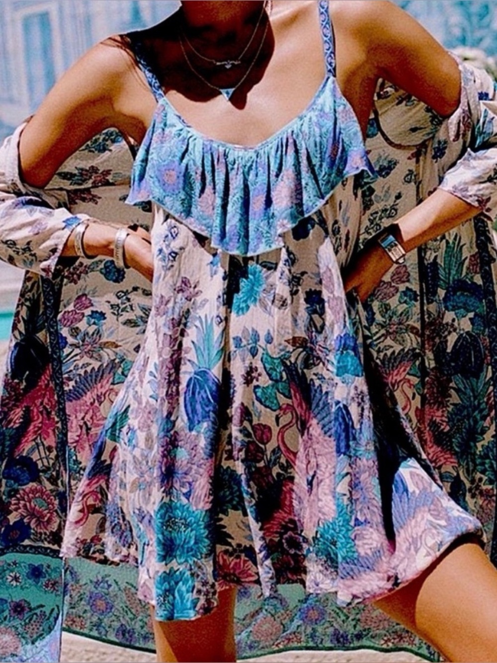 Spell & The Gypsy Siren Song Mini Dress - - Floral Mermaid Print -Size Small NWT